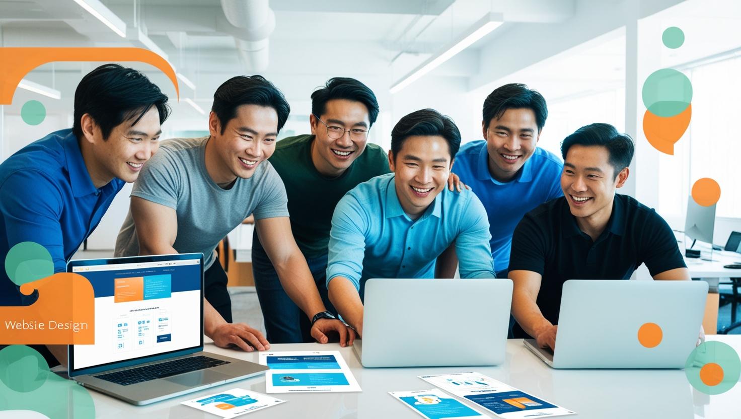 A group of people working together on a laptop in an office